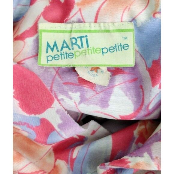 Vintage 70s Marti Petite Pastel Abstract Floral Button-Front Belted Day Dress - Picture 7 of 8